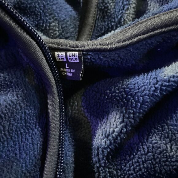 Uniqlo Jacket Camouflage Full Zip Fleece Blue Gray Long Sleeve Sweater Men Large - Picture 3 of 5